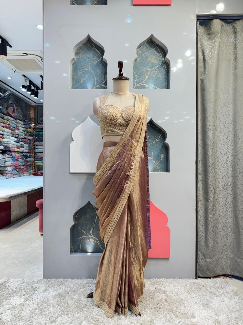 "ROSE GOLD LUXE DRAPE SAREE"