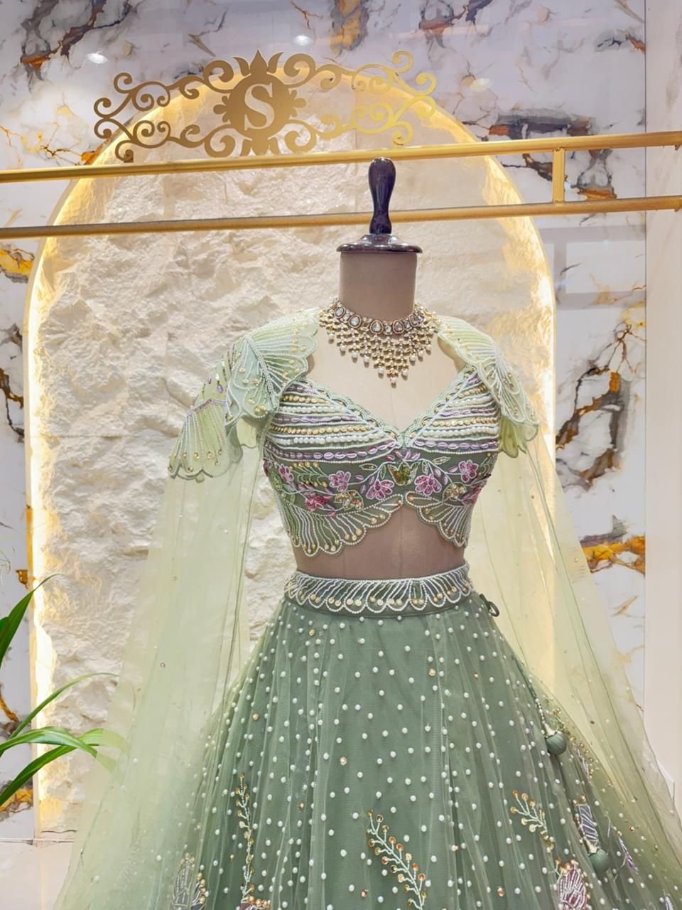 "ENCHANTED SAGE FLORAL LEHENGA" - Image 3