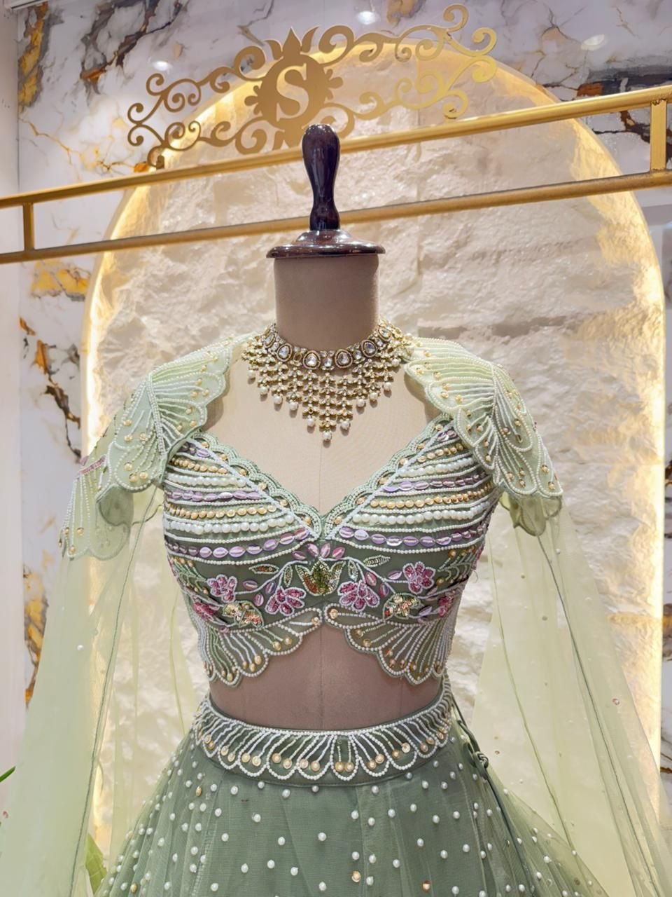 "ENCHANTED SAGE FLORAL LEHENGA" - Image 2