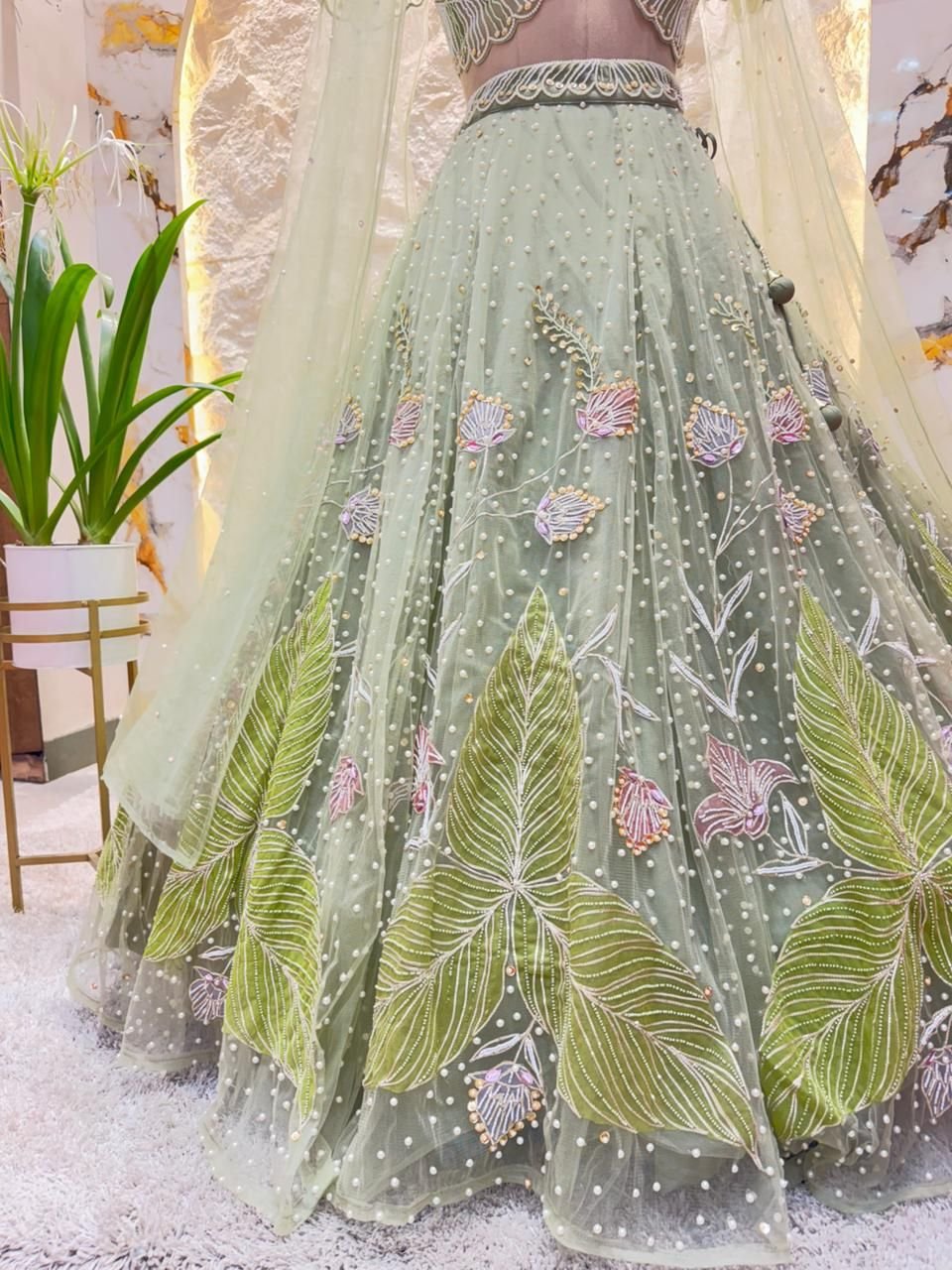 "ENCHANTED SAGE FLORAL LEHENGA" - Image 5