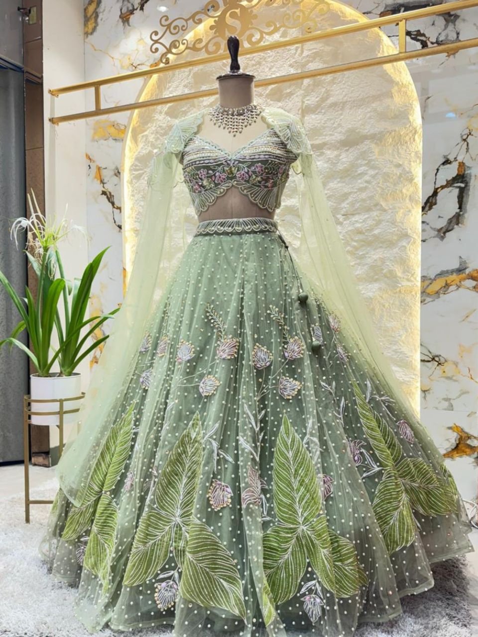 "ENCHANTED SAGE FLORAL LEHENGA" - Image 4