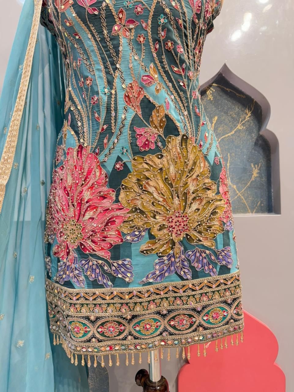 "SKY PETALS EMBROIDERED SHARARA" - Image 3